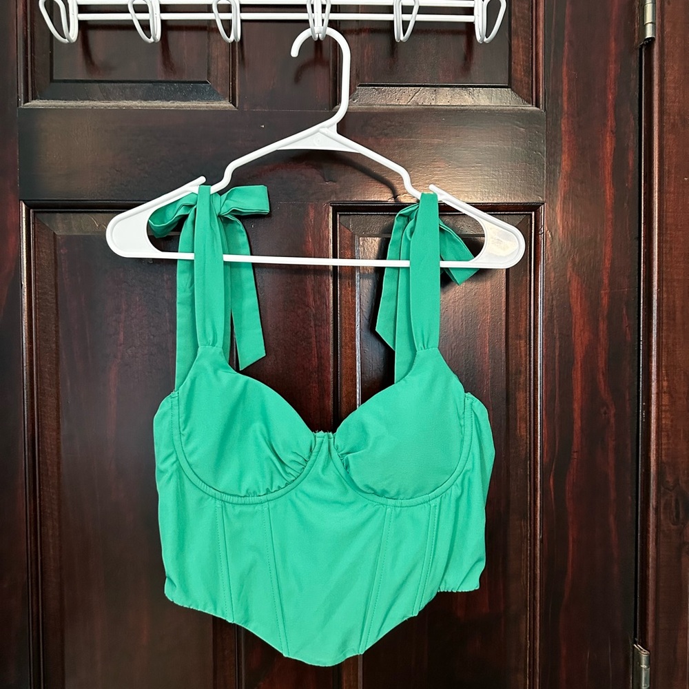 Green Corset Crop Top